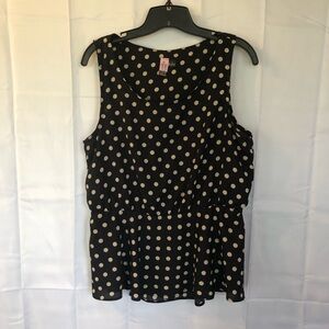 Love on a Hanger Black and Tan Polka Dot Peplum Tank Top - Size L